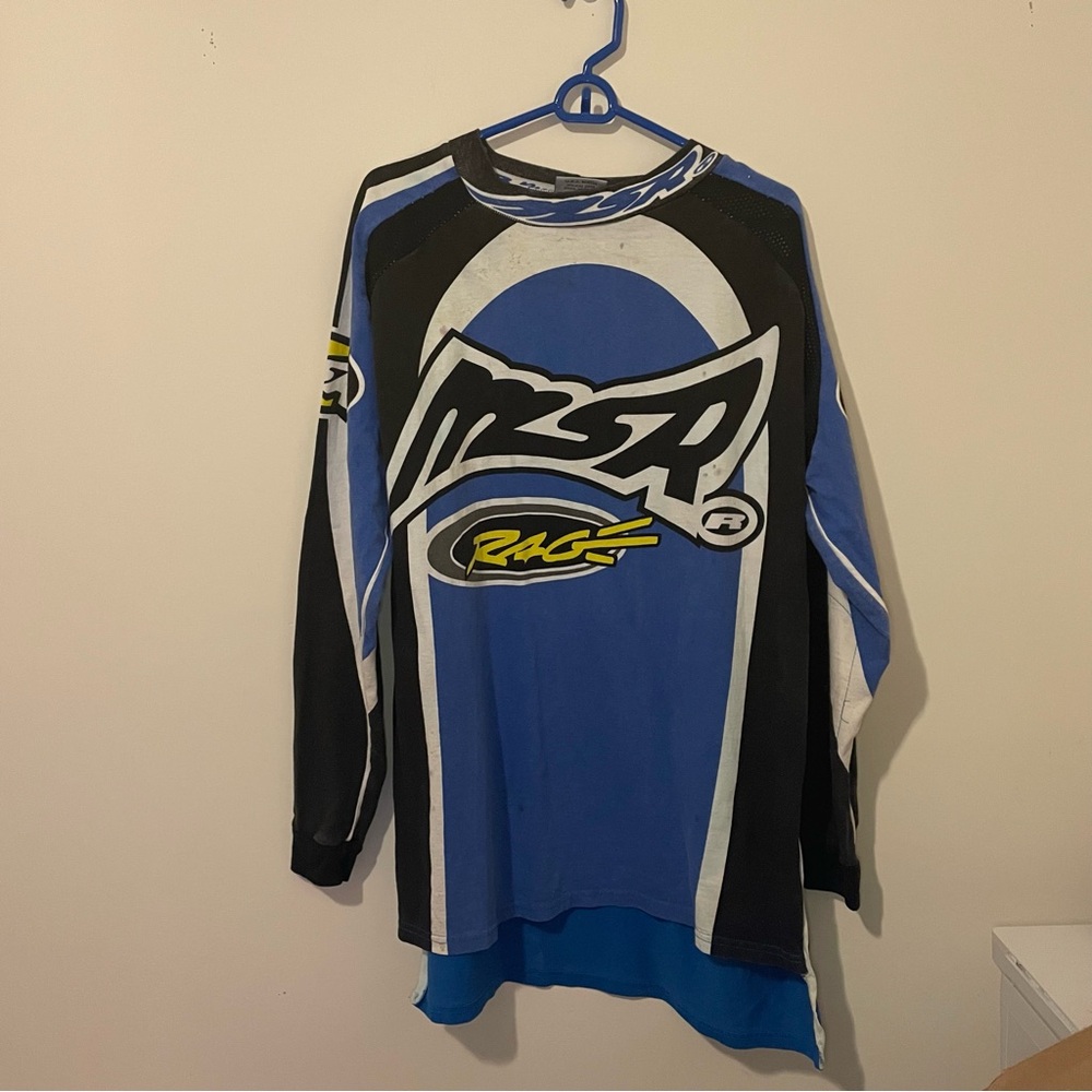 Blue and Black Long Sleeve Graphic Shirt